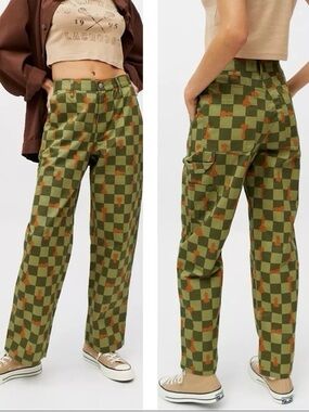 BDG,size 25, pants with chess board and chess print green and orange